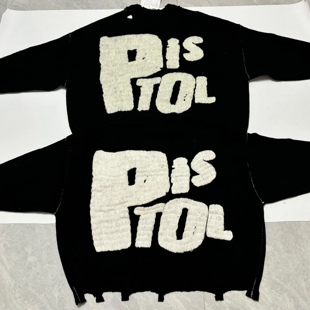 Proof VS genuine SAINT Mxxxxxx × Sex Pistols SP_CREW KNT/IAMA/BLK SEX PISTOLS band joint model destruction hand embroidered sweater black S-XL